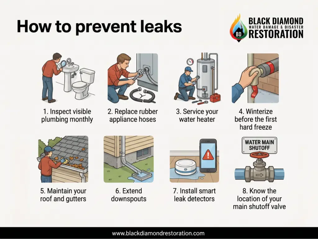 Visual guide on leak prevention showcasing essential tools and techniques for maintaining plumbing and appliances