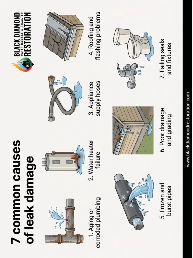 Educational poster showcasing different plumbing systems with diagrams descriptions and key terminology